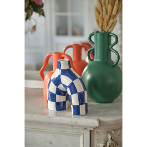 Phoenix - Vase art moderne à damier bleu marine