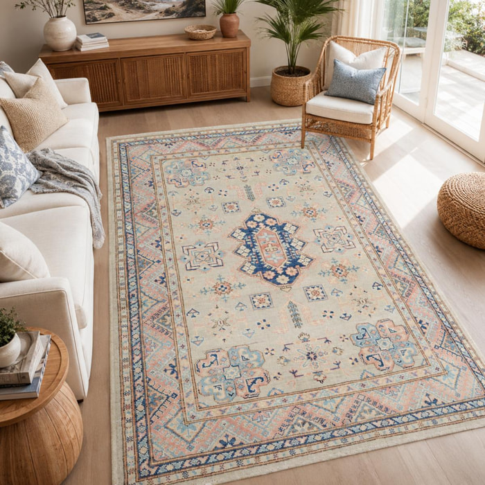 Tapis salon géométrique, noué main en laine, INUJ