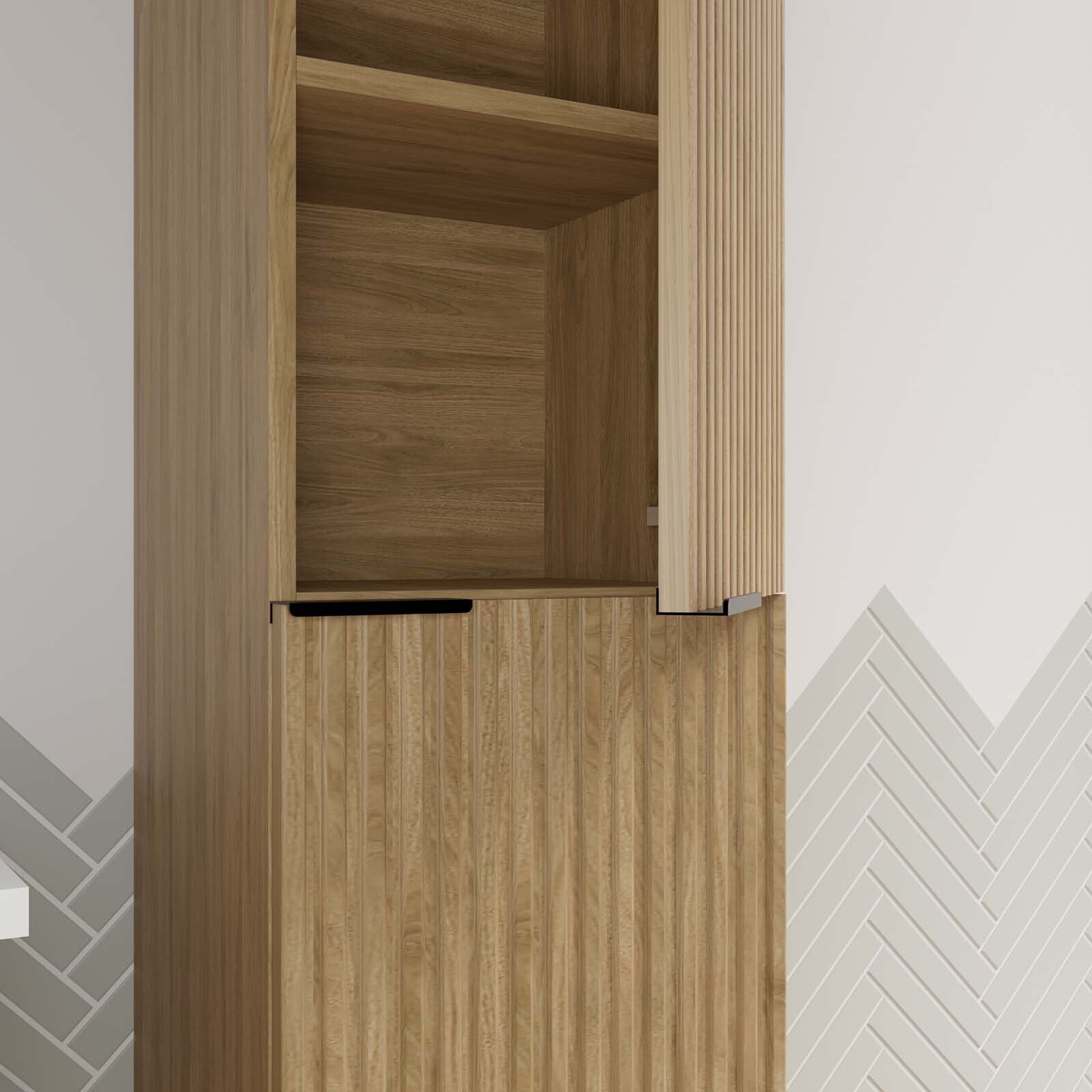 Colonne Façade Ondulee 35x30x120 cm - 2 Portes en MDF Decor Bois - MILO