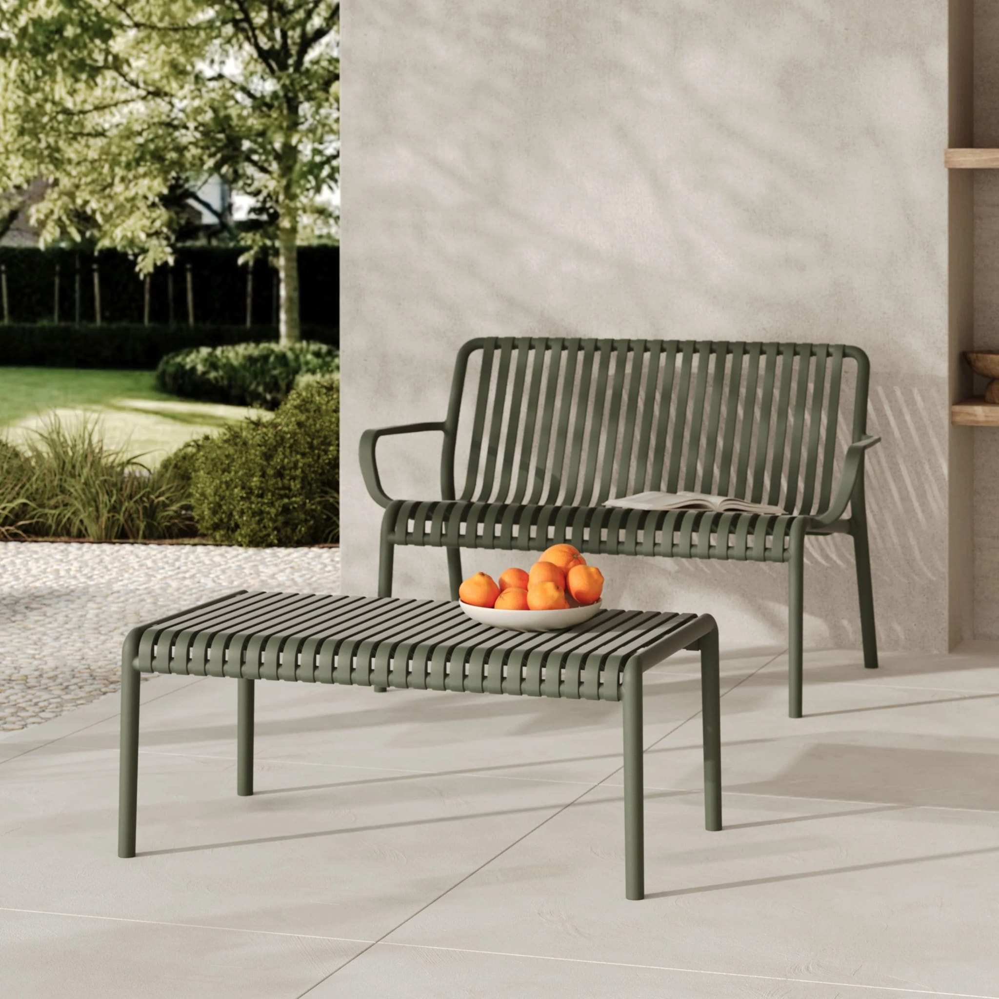 Banquette de jardin en plastique vert kaki 2 places - Ivy