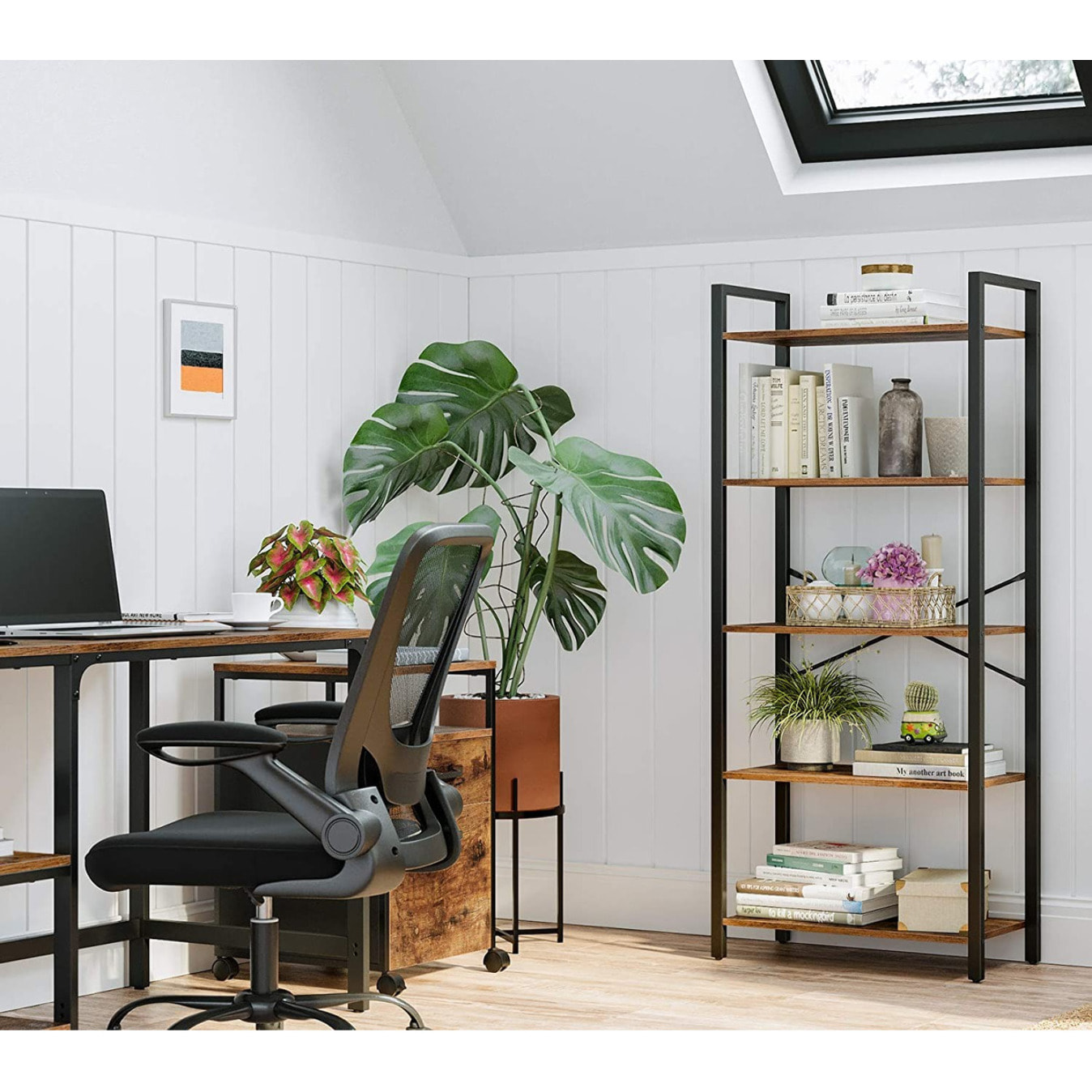 Libreria industriale a 5 ripiani in stile loft rustico LLS061B01