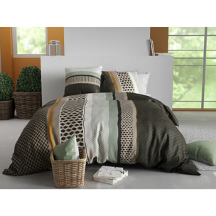 Parure housse de couette imprimée 220x240cm + 2 Taies 100% coton 57fils URBANIK