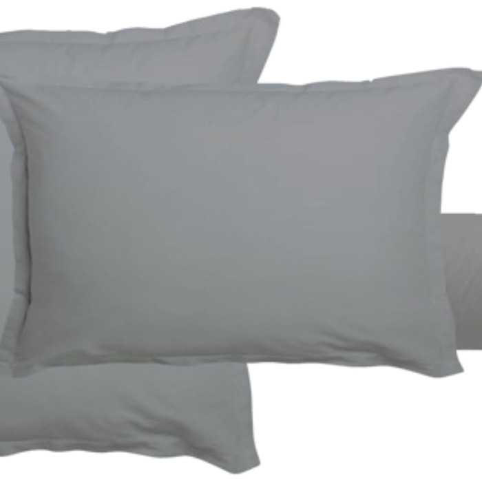 Lot de 2 taies Volant Plat Pique Gris clair