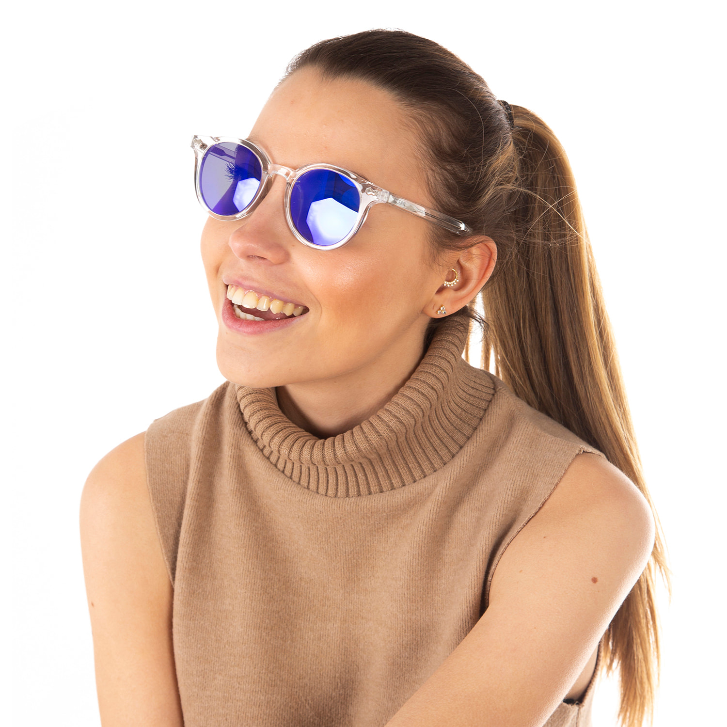 Gafas de sol OCEAN HONFLEUR - Blanco transparente brillante / Revo azul