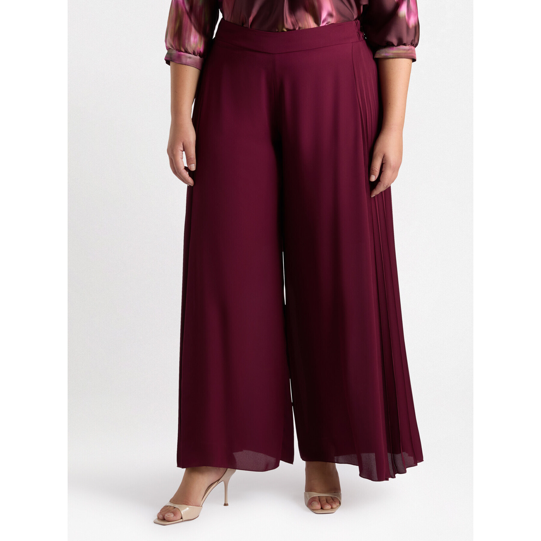 Fiorella Rubino - Pantaloni palazzo con plissé laterale - Bordeaux