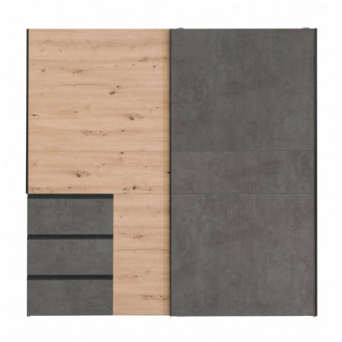 Armoire portes coulissantes 3 tiroirs L200 cm - 2 coloris - LOOKY