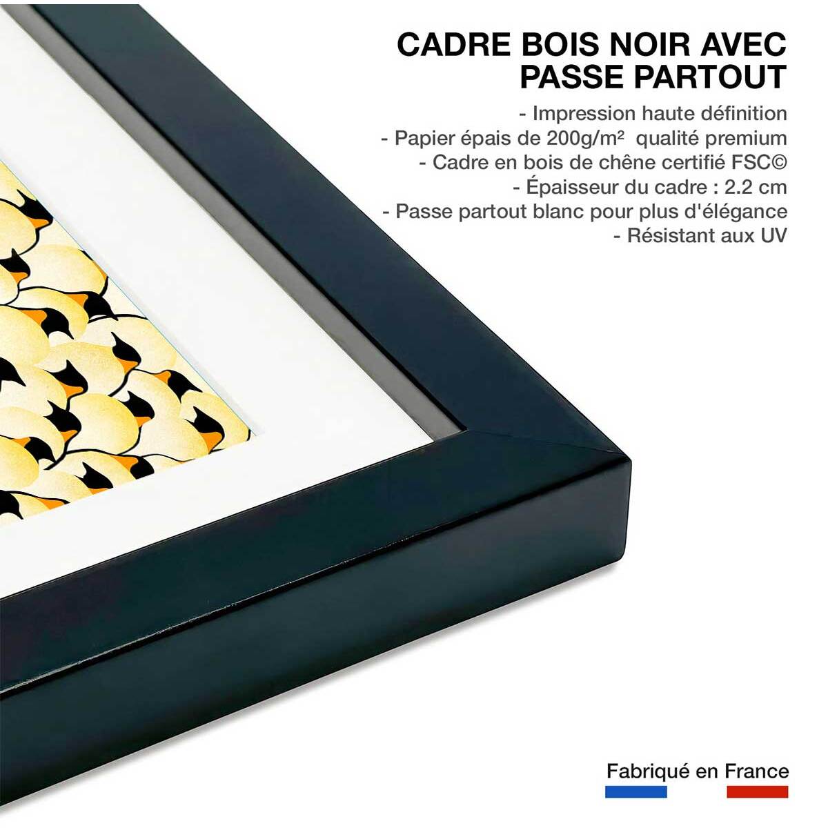 Affiche enfant pingouins  Affiche sous cadre noir