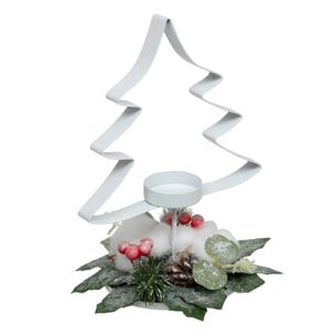 Photophore sapin métal blanc 25cm