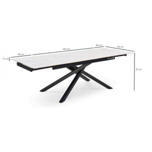 Table extensible en céramique marbre blanc L160/240cm - 9 piètements - UNIK