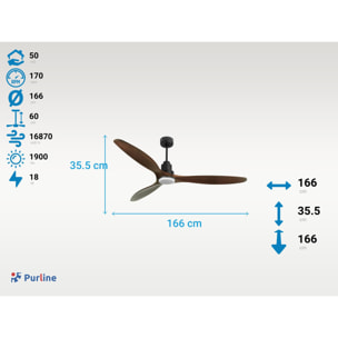 Ventilateur de plafond Réversible  Thermostat Dimmable Wifi Moteur à courant continu Toits en pente Télécommande Lumière à trois tons Hypersilence Mémoire