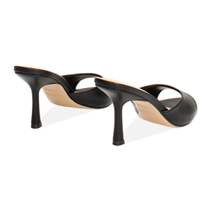 Mules punta abierta negras tacón 8,5 cm