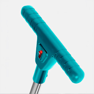 Cortacésped eléctrico 21V con cuchilla de 1.300rpm, dos baterías recargables de 15.000mAh, mango ajustable y tres niveles de altura de ruedas.