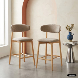 Tabouret de bar bois d'hévéa naturel et tissu chenille (lot de 2)  PAOLA