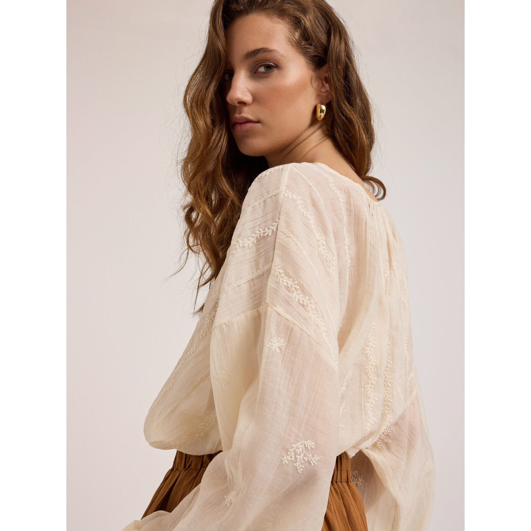 Motivi - Blusa de muselina bordada - Blanco