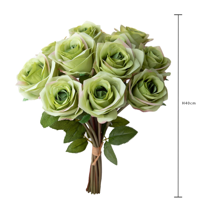 Mazzo Rose Per 9 40 Cm - Pezzi 4 - 15X40X15cm - Colore: Verde - Bianchi Dino - Fiori Artificiali