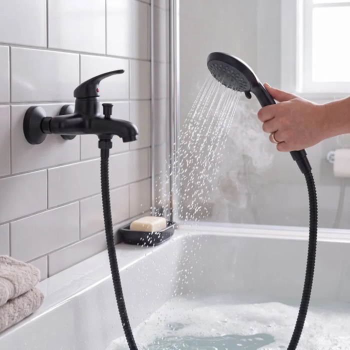 Flexible de douche inox NÉO 1,80 m – Anti-torsion – Connexion universelle F 1/2 – Certification ACS – Noir Ø 14 mm