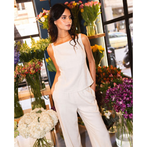 Blusa de mujer de lino con lazos en la espalda