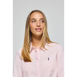 Camicia slim in popeline rosa con logo Rigby Go ricamato