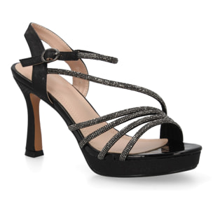 Sandalia tacón fino fiesta con brillo