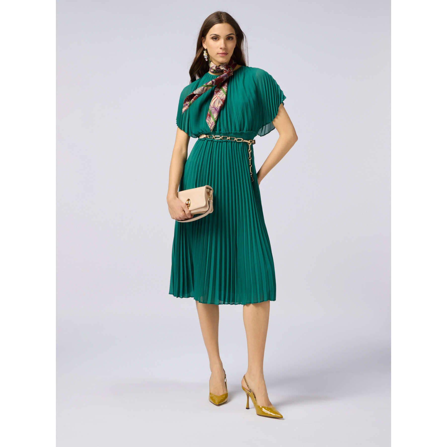 Oltre - Vestido largo de georgette plisado - Verde