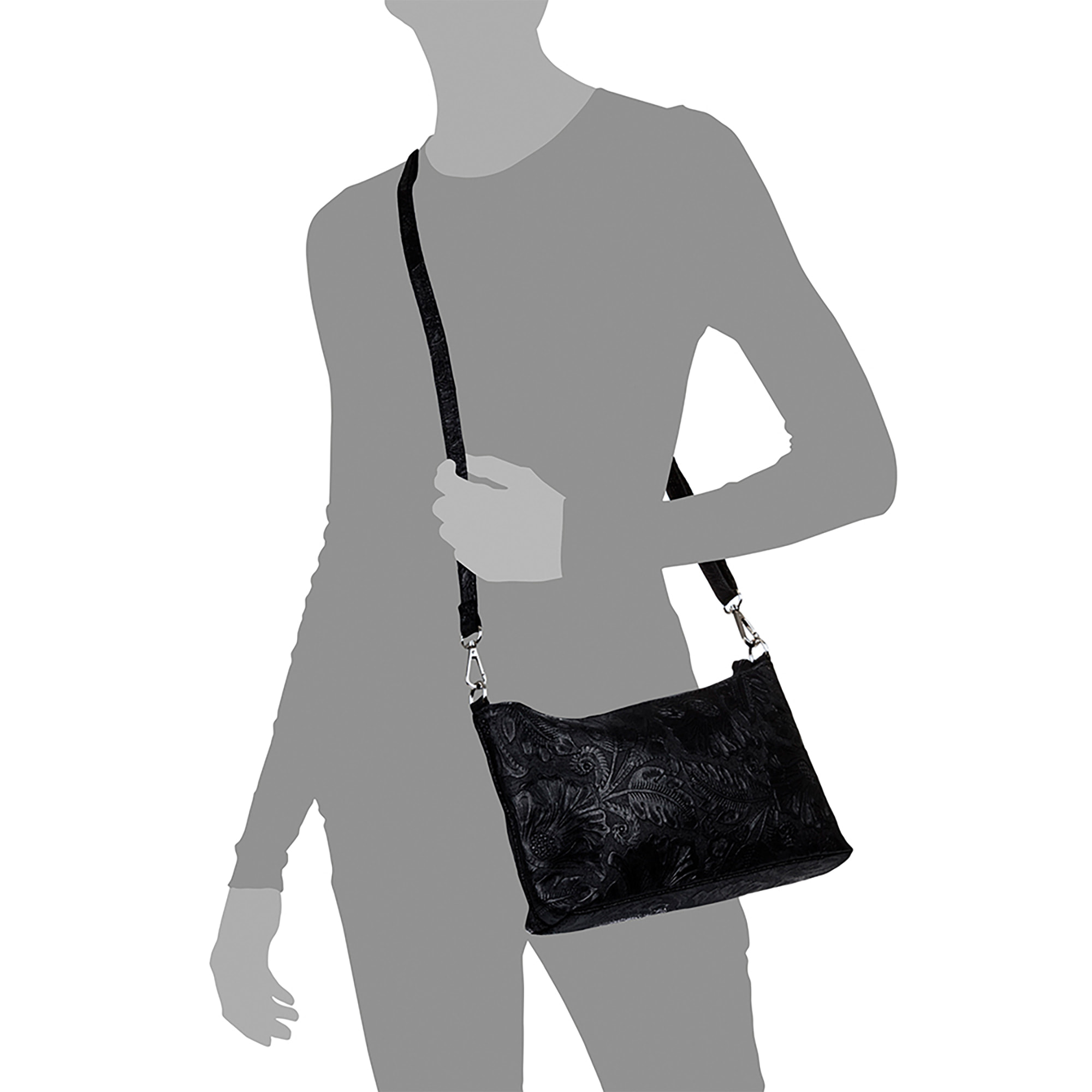 Martia Borsa a tracolla Donna.Pelle autentica Camoscio Incisa Arabesco