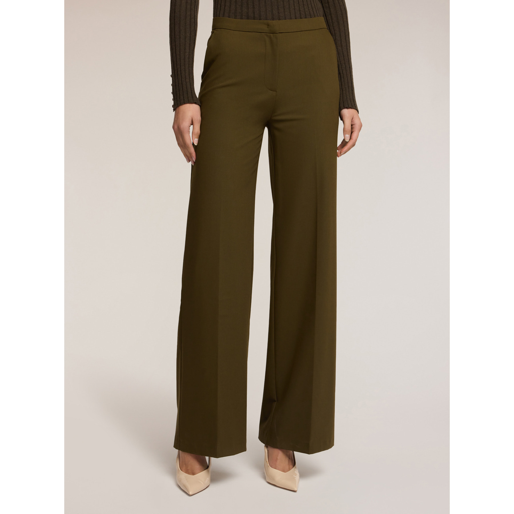 Motivi - Pantalones palazzo de franela mezcla de lana - Verde militare