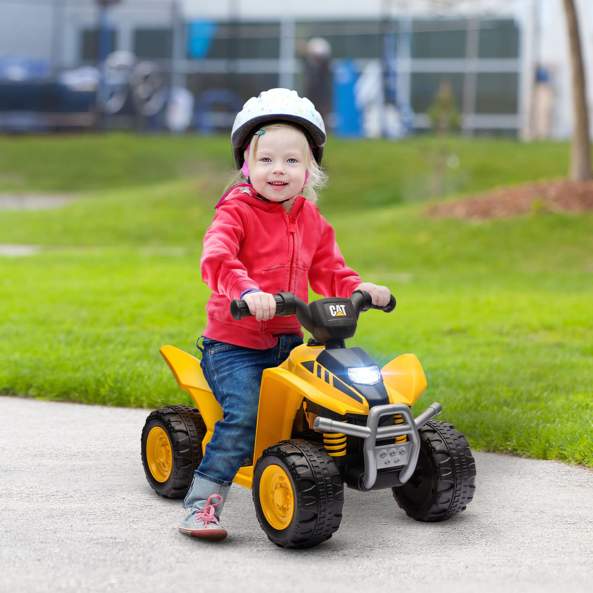 Quad électrique enfant 18-36 mois Caterpillar - klaxon, phare LED, pédale accélérateur - 2,8 Km/h max. - noir jaune