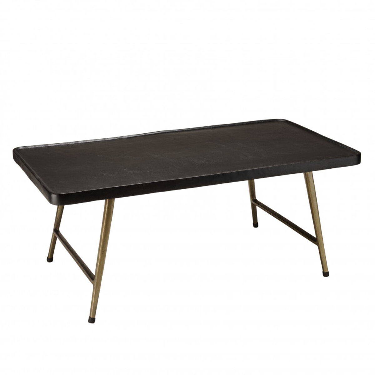 JONAS - Table basse rectangulaire en aluminium plateau noir pieds dorés