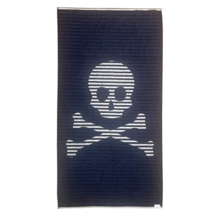 Toalla de playa 90x180cm 100% algodón 420gsm en azul marino con logo y a rayas scalpers home