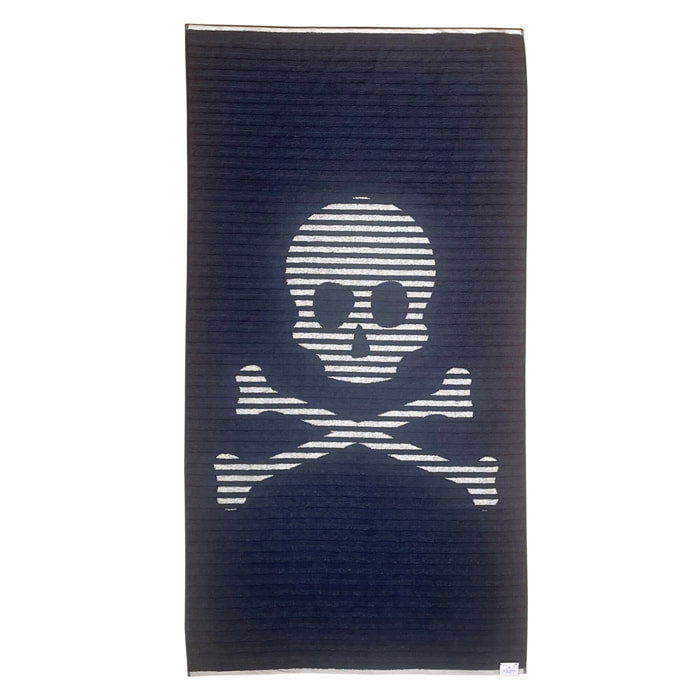 Toalla de playa 90x180cm 100% algodón 420gsm en azul marino con logo y a rayas scalpers home