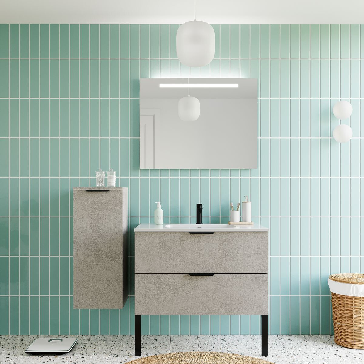 Meuble salle de bain vasque intégrée 2 tiroirs - SOHO