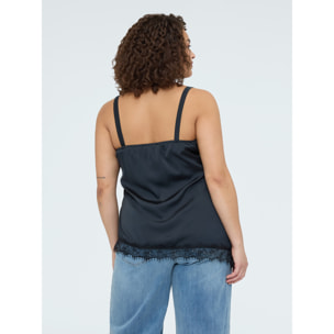 Fiorella Rubino - Top in raso con dettagli in pizzo - Nero