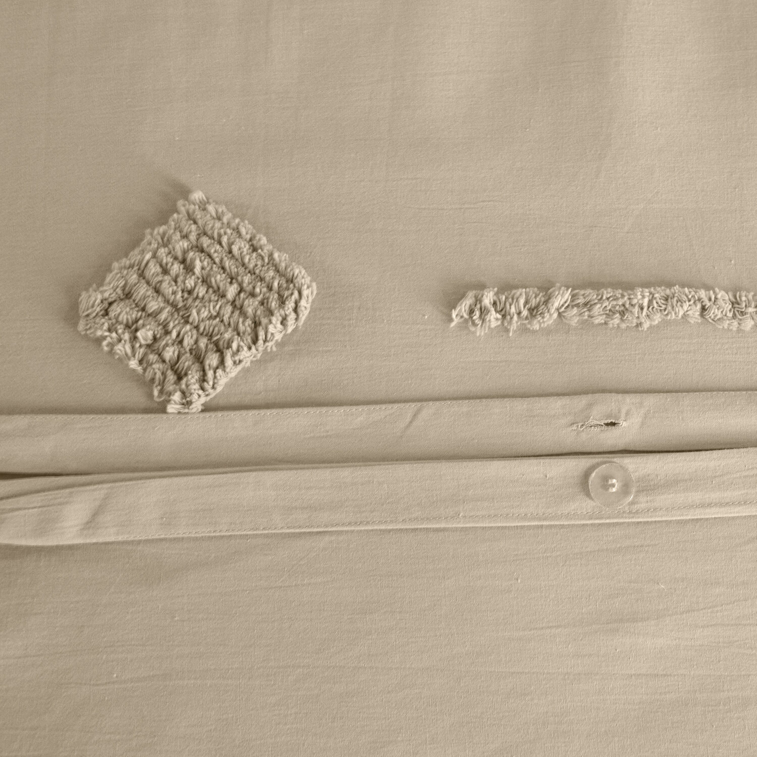 Parure housse de couette unie 100% coton lavé tufté - ficelle