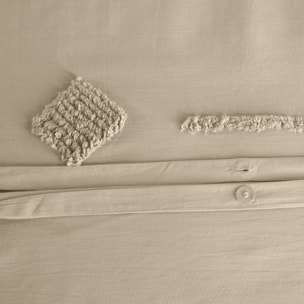 Parure housse de couette unie 100% coton lavé tufté - ficelle