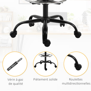 Vinsetto Chaise de bureau assise haute réglable 103-123H cm pivotant 360° lin gris