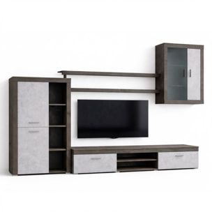 Parete Attrezzata Da Soggiorno Salotto Moderna Con Ante Mensole Vani A Giorno Vetrinetta Mobile TV 293 x 193 x 50 Cm Ossido E Grigio Cemento