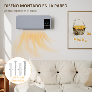 Calefactor Eléctrico Bajo Consumo, 1000W/2000W, Calefactor de Baño de Pared con Función de Oscilación, Pantalla LED, Protección contra Sobrecalentamiento, Temporizador, Mando a Distancia, Gris