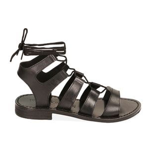 Sandalias planas negras en piel