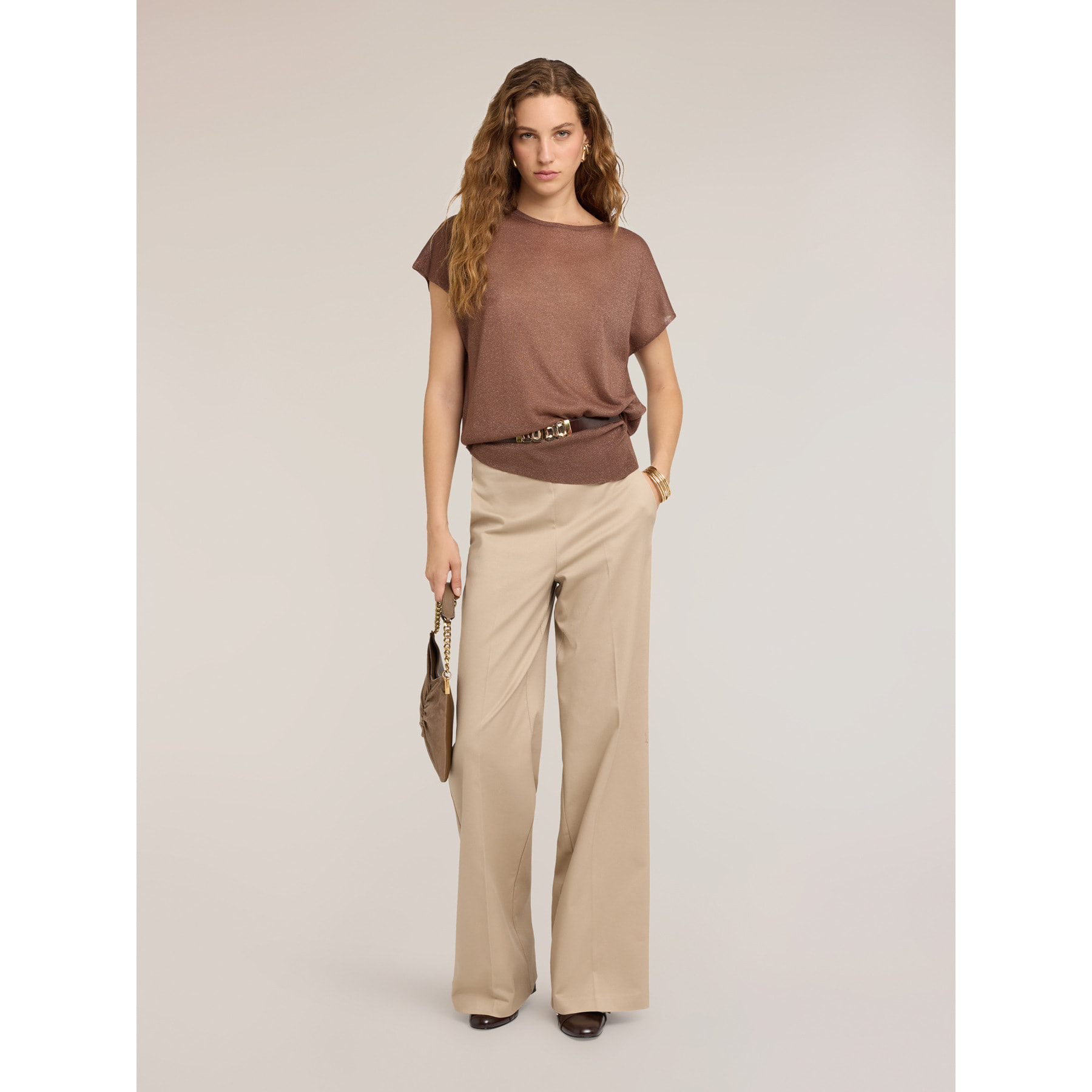 Motivi - Pantaloni palazzo in gabardina con piega stirata - Beige