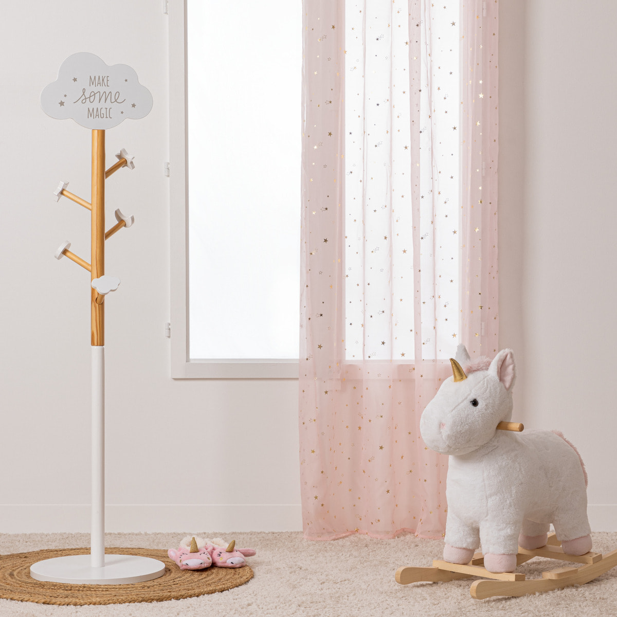 Voilage enfant "Étoile d'or" à oeillets - rose 140x250 cm