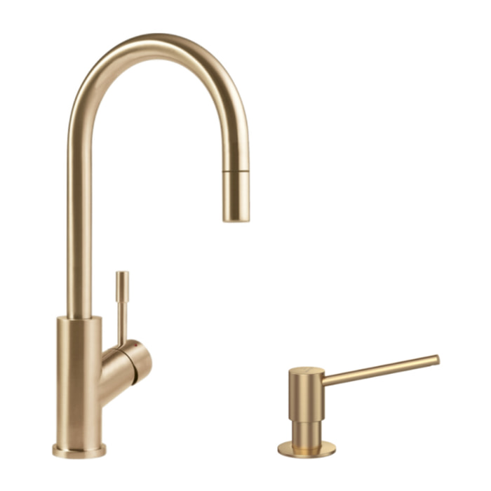 Robinet cuisine Umbrella flex + Distributeur de savon Or mat