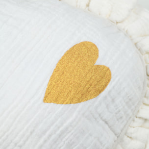 Coussin cœur en coton à volant froncé - Ecru