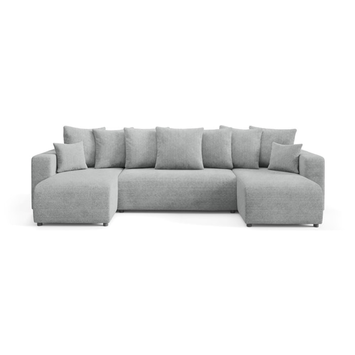 GLORIA - Canapé panoramique 6 places en tissu gris