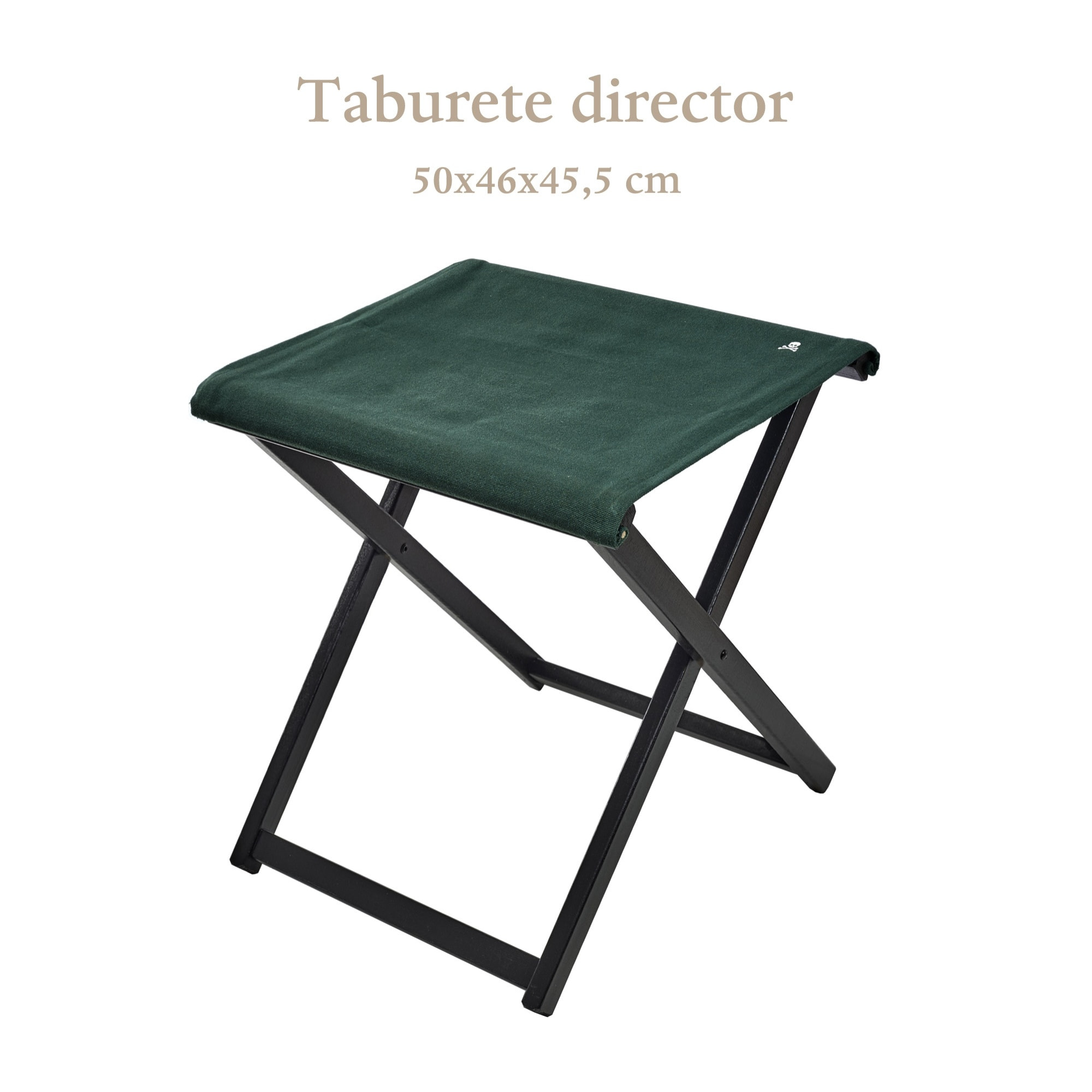 Taburete director plegable estructura color wengué y lona color verde oscuro