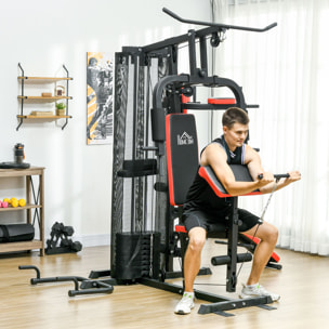 Máquina de Multiestación Ajustable Multiestación de Musculación con Placas de Peso de 45 kg Carga Max. 110 kg para Entrenamiento Fitness en Hogar Gimnasio 225x175x200 cm Negro
