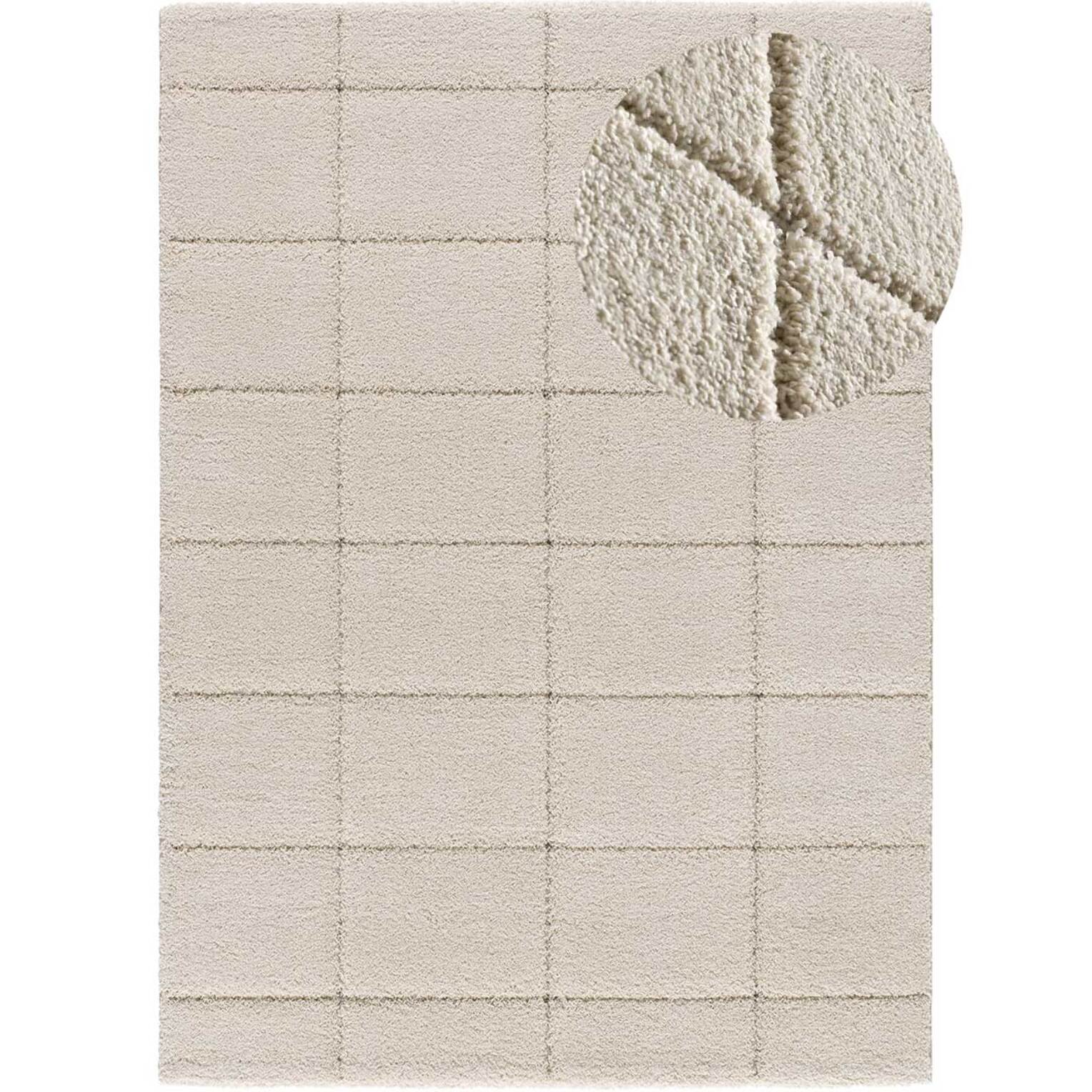 MOLIER Alfombra shaggy con formas abstractas en blanco, varias medidas disponibles.