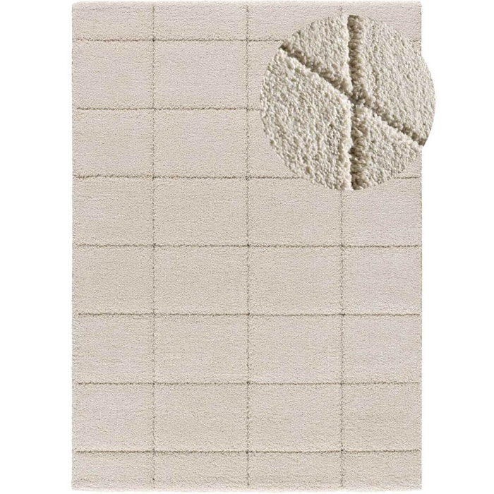 MOLIER Alfombra shaggy con formas abstractas en blanco, varias medidas disponibles.