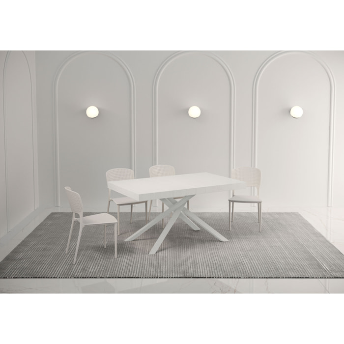 Mesa extensible 140x90/244 cm Karida Fresno Blanco estructura Antracita