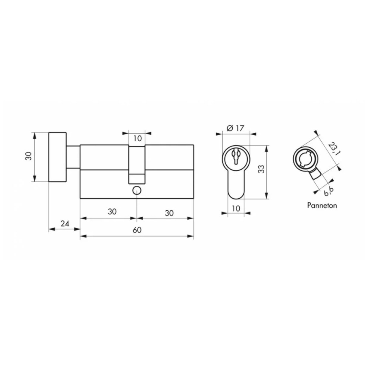 Cylindre de serrure à clé crantée Ecopro à bouton nickelé - 30 x 30 - Varié - THIRARD - 00007068