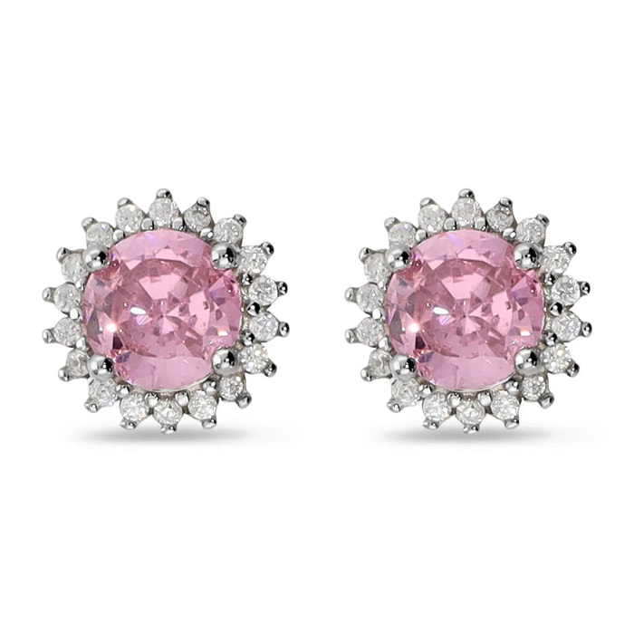 Orecchini Bottone Fiore con Cubic Zirconia Viola